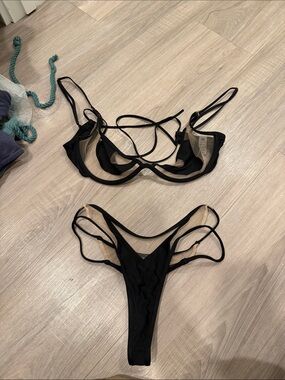 God Save Queens Black Strappy Bikini Set